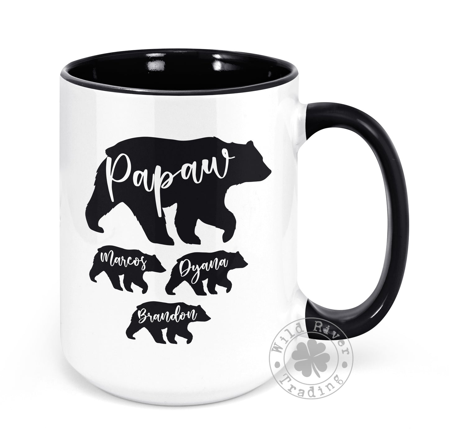 Papa Bear and Cubs Children's Names in Bear Silhouettes Personalized Mug