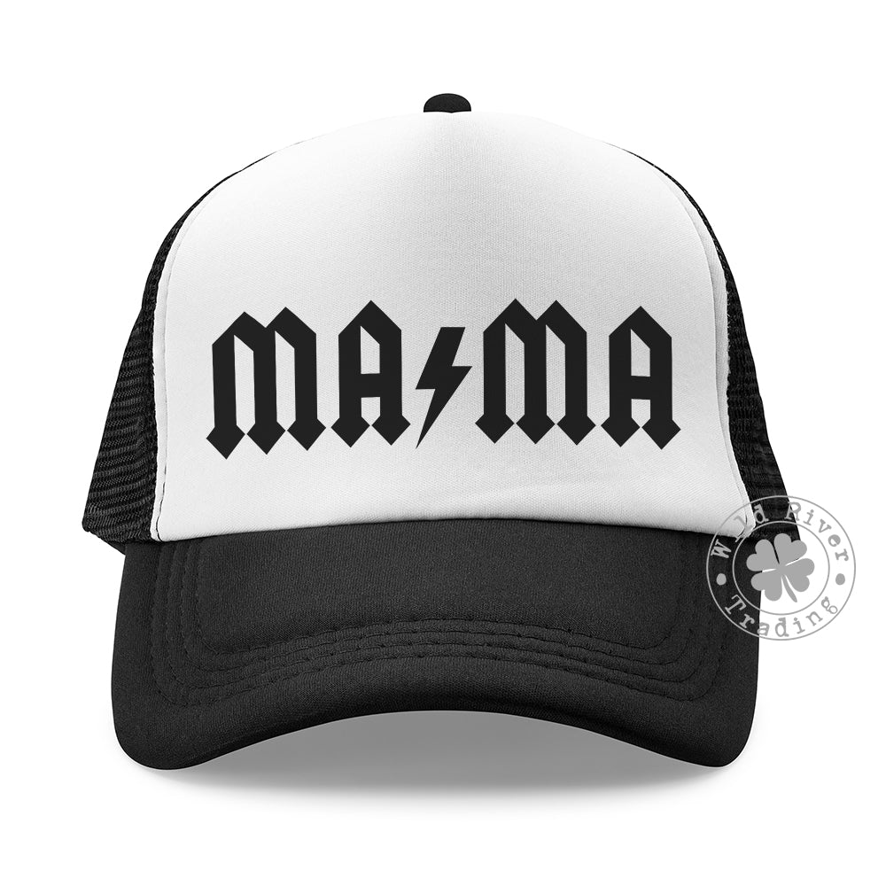 Heavy Metal Mama Lightning Bolt Trucker Hat (Black/White)