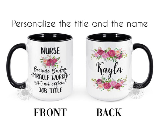 Badass Miracle Worker Personalized Name and Job Title Mug
