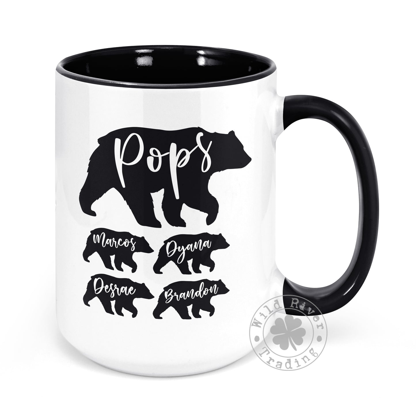 Papa Bear and Cubs Children's Names in Bear Silhouettes Personalized Mug